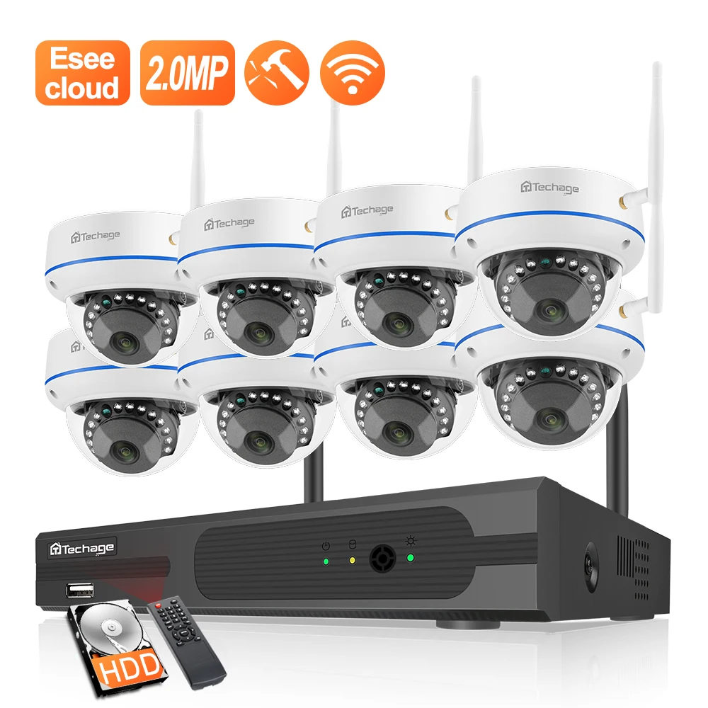

Techage 8CH 1080P Wireless NVR CCTV Surveillance Set Security IP Camera System 2MP Wifi Audio Sound CCTV Dome Indoor Camera