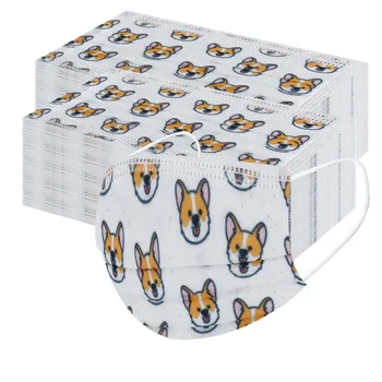

100pc Cute Dog Printing Masks Outdoor Sport Face Mask Masque Children's Non-woven 3-layer Thickened Mask Face Cover Mascarilla