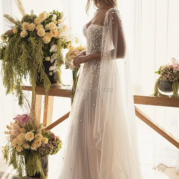 Sparkling Bohemian Wedding Dresses Off The Shoulder Beaded With Pearls Appliques Wedding Gown Boho Bridal Dresses Customized