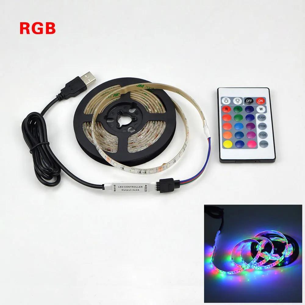RGB with IR remoter Ambilight USB LED Strip Light SMD2835 RGB Flexible LED Tape 5V 1M 2M 3M 4M 5M HDTV Neon Lamp Home Car TV PC Backlight el wire - Испускаемый цвет: RGB with IR remoter