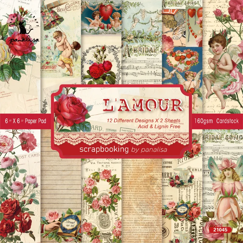 

Panalisacraft 24 sheets 6"X6" vintage Valentine paper Scrapbooking patterned paper pack handmade craft paper Background pad card