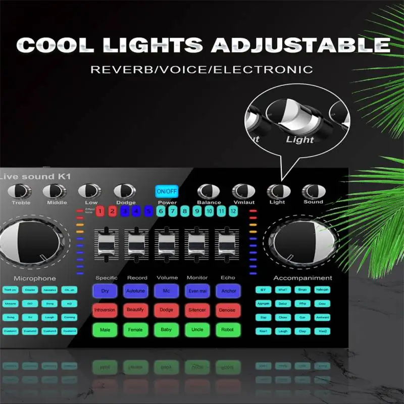 K1 Webcast Professional Sound Card DJ Equipment Bluetooth Wireless LED Reverse Voice Electronic Connection Mobile Phone Computer