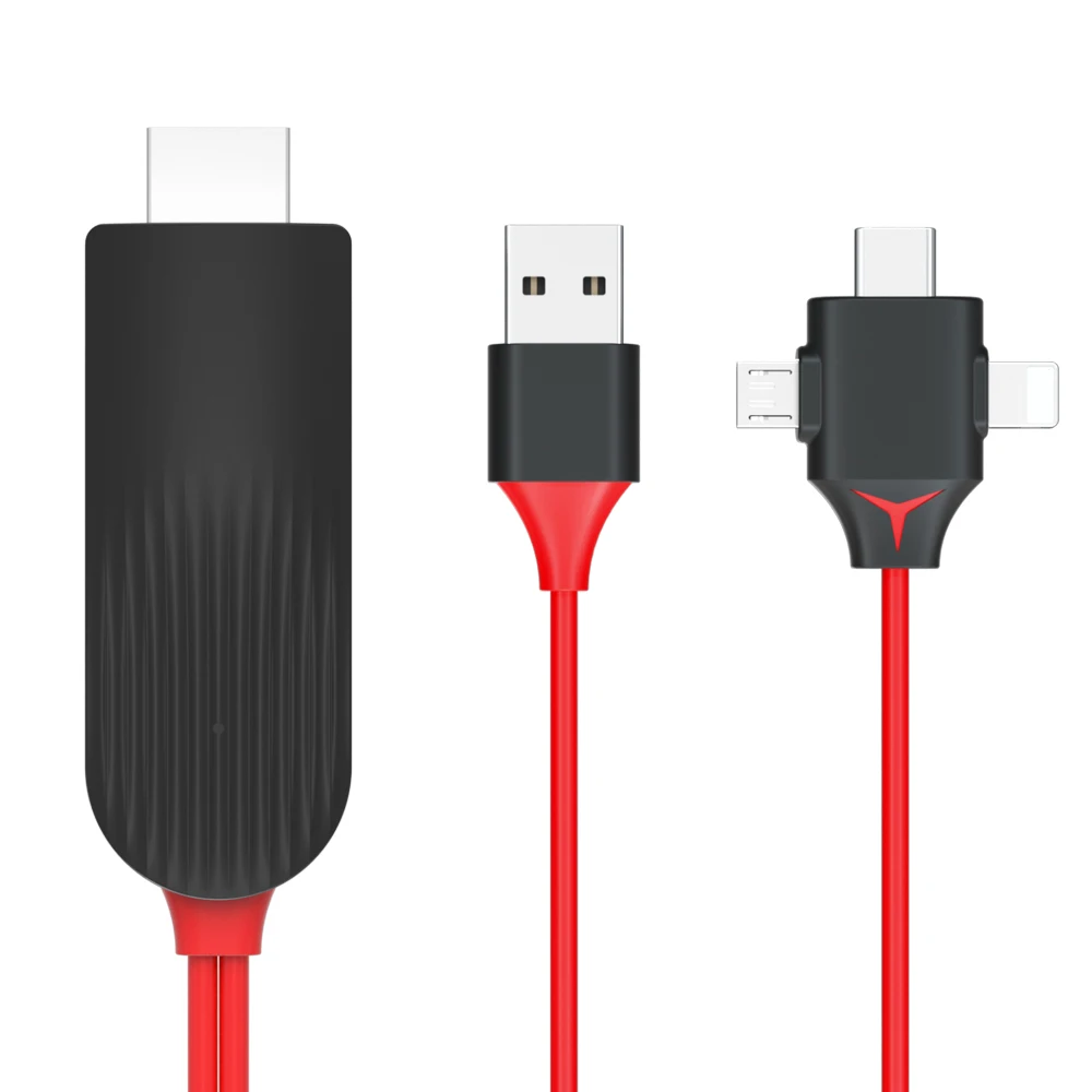3 в 1 кабель адаптер Micro USB Type C к HDMI для IPhone 11X8 7 IPad Android телефон ТВ HDTV 2 м Кабель