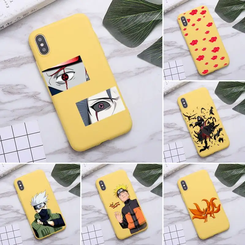 

Anime Naruto Itachi Kakashi Phone Case for iPhone 11 Pro Max X XR XS 8 7 6s Plus Candy yellow Silicone Cases