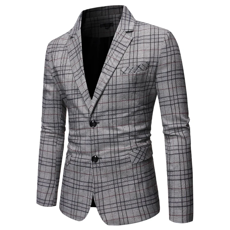 Осень и Новинка зимы продукты Для мужчин Slim Fit Топы Повседневное в клетку два зерна Однобортный пиджак 9763