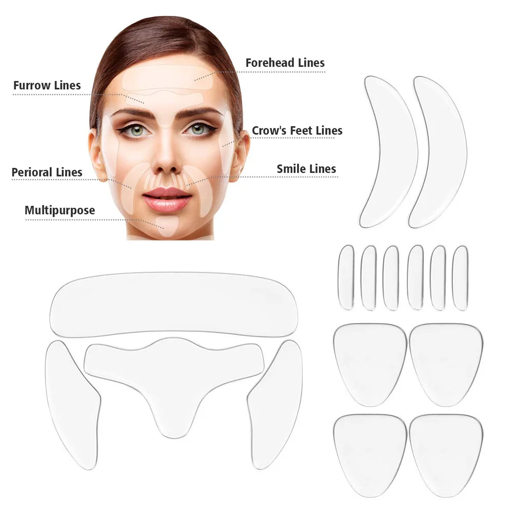 16PCS Reusable Silikon Anti-falten Streifen Gesicht Stirn Auge Aufkleber Pads Gesichts Falten Entfernung Pacthes Aging Haut Hebe – Detail 5
