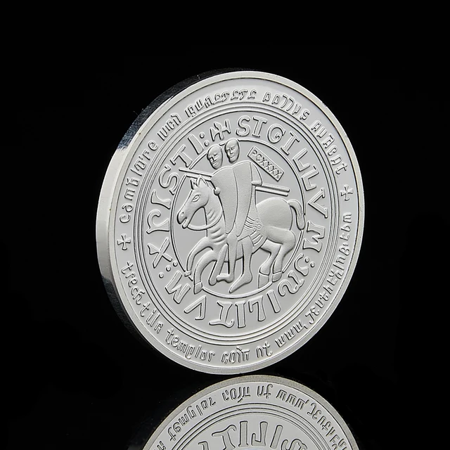Ezüst Bevont Fém Érmék Keresztes Lovagok Templomos Kék Token Ajándéktárgyak Gyűjtése - Image 5