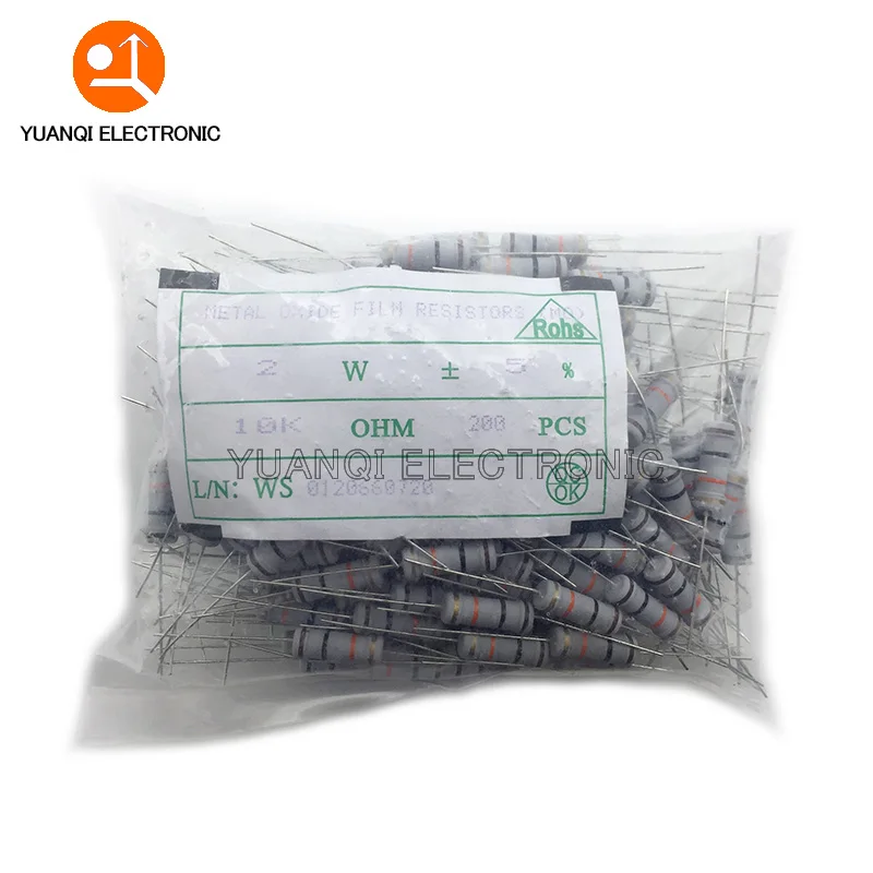 

200pcs 2W Metal oxide film Resistor 5% 1R-10M 10R 100R 240R 470R 1K 2.2K 10K 24K 47K 100K 220K 1M 10 220 470 ohm Carbon Film