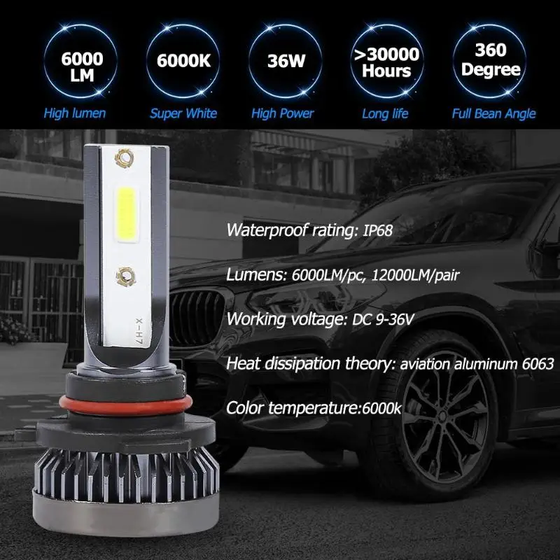 1 пара мини автомобильные наборы светодиодных фар отличные 6063 авиационные алюминиевые COB 36W 6000LM 6000K Водонепроницаемые огни