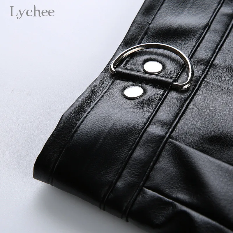 Lychee в стиле Харадзюку с цепочкой, однотонная плиссированная Женская юбка из искусственной кожи, цельнокроеная Женская юбка выше колена, повседневные женские юбки из искусственной кожи на весну, лето и осень