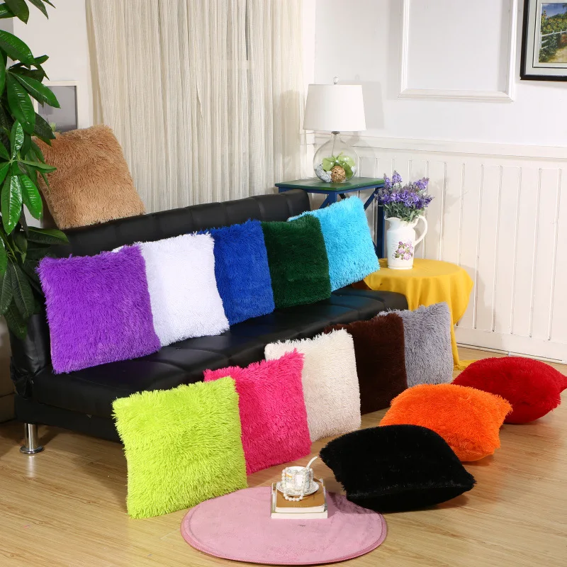 

43*43cm Solid Candy Color woollen Pillow Case vevet fabric Throw Pillow Case cove Decorative sofa cushion ZT3