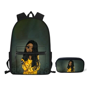 

African Girls American Printing School Bag Set For Pencil Case Black Lady Backpack Teenage Girl Bookbag Children Kids Schoolbags