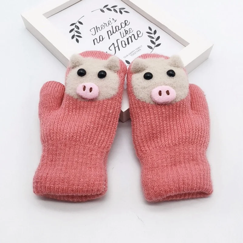 Kids Gloves Winter Cartoon Rabbit Children Thicken Warm Gloves Girls Cute Full Fingers Rabbit Hair Wool Mittens