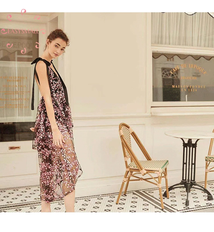 EASYSMALL For love lemons, женское платье, расшитое блестками, цветочное на лямках, высококачественные вечерние уличные платья без рукавов с высокой талией
