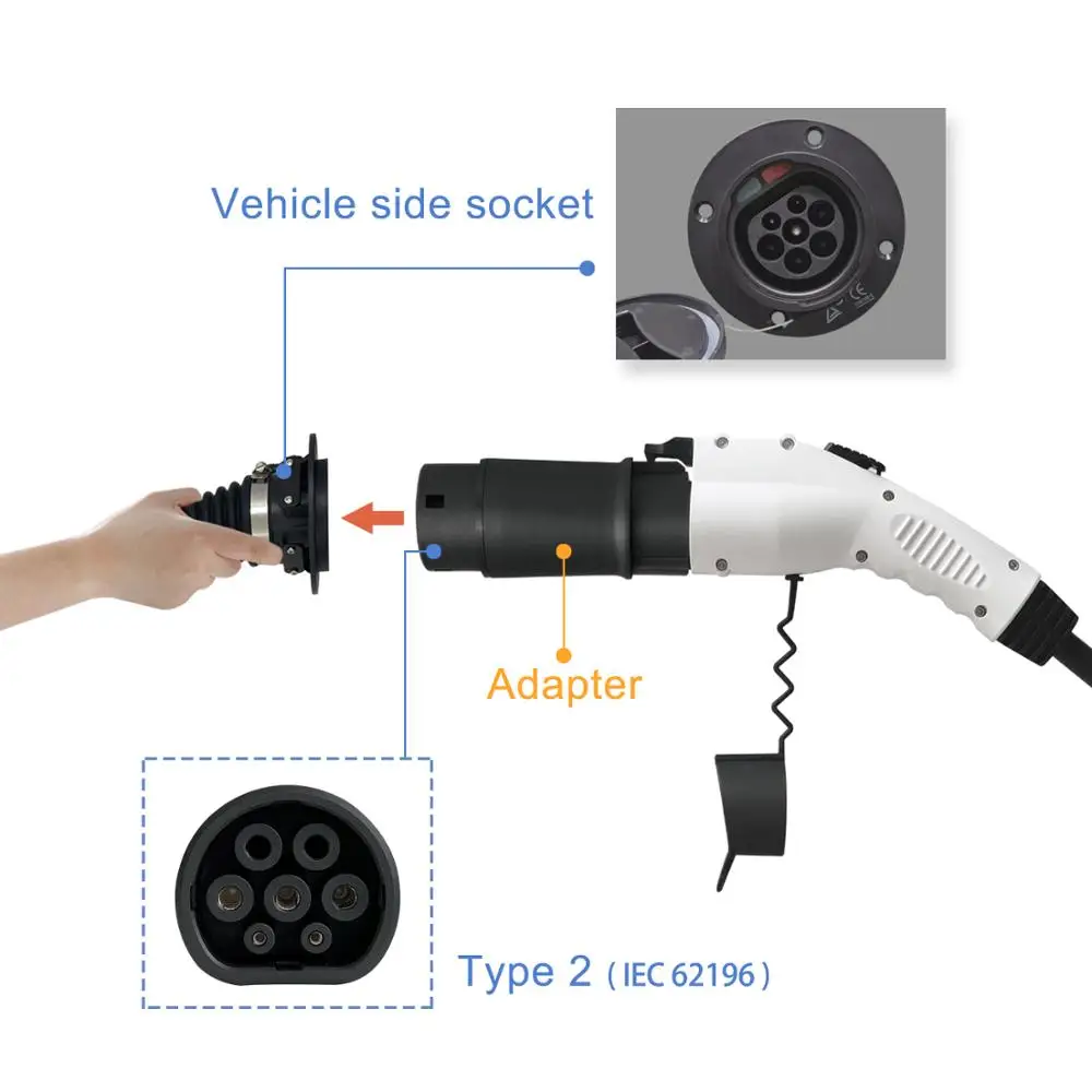Adapter Barrel IEC 62196 Type 2 to J1772 Type 1 Vehicle Side Electric Cars Charging 32A EV Charger Connector Charing Station