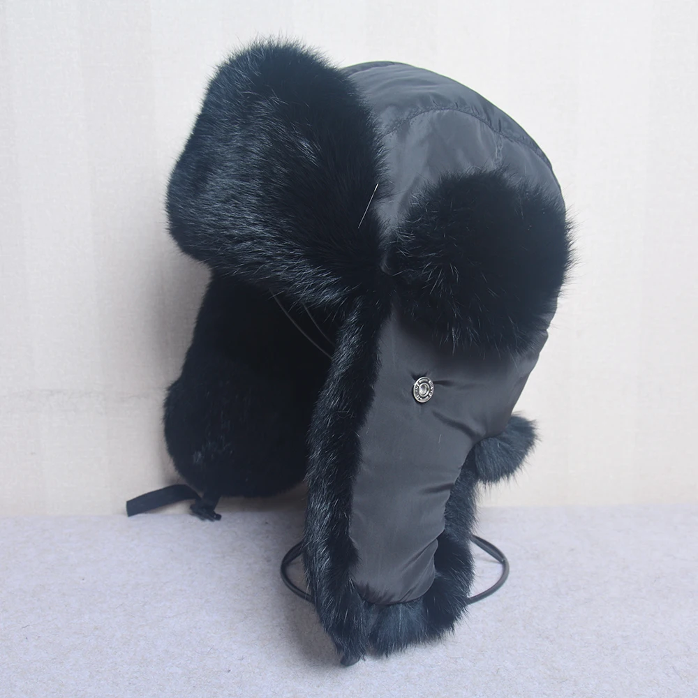 Winter Hat Fur Hat Earflap Hat Thick Warm Bomber Hat Men Real Rabbit Fur Earflap Trapper Outdoor Russian Cap Male Plus Size Winter Hats Ski Russian Hat winter hat,fur hat,earflap hat