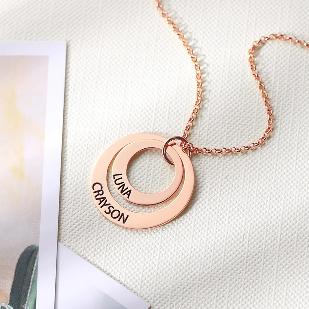 2 circles rose gold Sweey Прямая поставка на заказ с гравировкой семьи сложенный круг ожерелье семейное ожерелье Выгравированный подарок матери для Ebay/Amazon/Etsy - Окраска металла: 2 circles rose gold