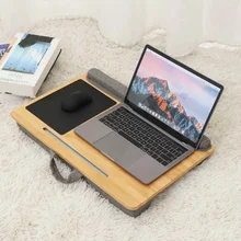 Przenośne bambusowe biurko na laptopa stolik na laptopa taca na biurko komputerowe z podkładką pod mysz poduszka do podłożenia na nadgarstku tanie tanio LZQLY CN (pochodzenie) SKUG98093 Z tworzywa sztucznego Podkładki pod laptopa