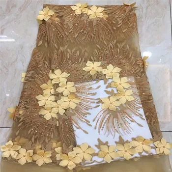 

High Quality African bead 3d Lace Fabric sequins White French Net Embroidery Tulle Lace Fabric For Nigerian Wedding Party Dress