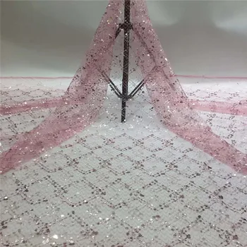 

high-end French champagne/gold sequins 3D embroidery lace fabric, high quality African tulle lace fabric sequins wedding Nigeria