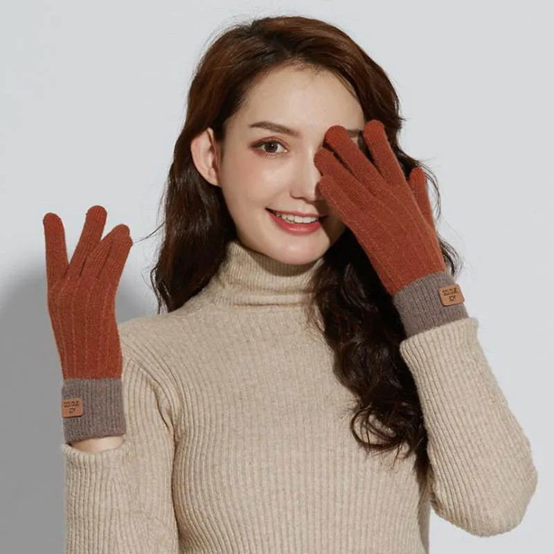 Calymel модные новые зимние женские теплые кашемировые милые перчатки двойные толстые плюшевые наручные женские перчатки для вождения с сенсорным экраном - Color: I09 Caramel