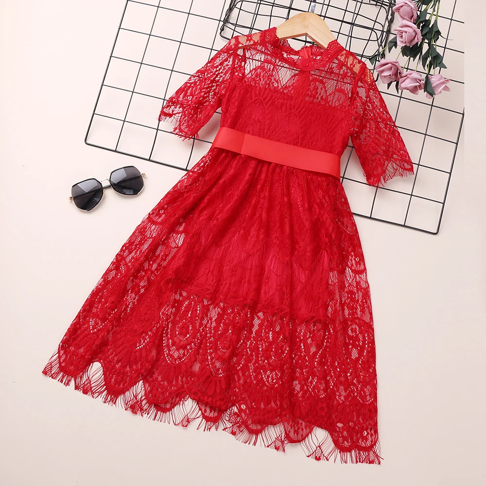 HE Hello Enjoy/красное платье для девочек кружевное платье принцессы с цветочной вышивкой для маленьких девочек на свадебную церемонию Детские вечерние бальные платья