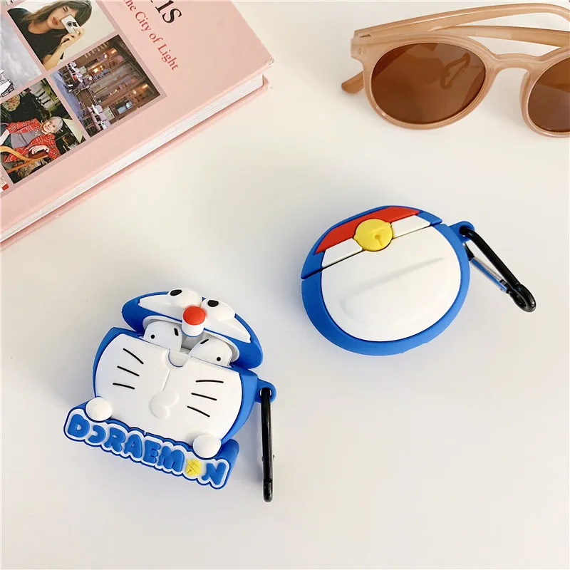 3D милые японские Мультяшные Doraemon корпусы гарнитурные для Apple Airpods 1/2 Милые силиконовые ударопрочный наушник крышка аксессуары