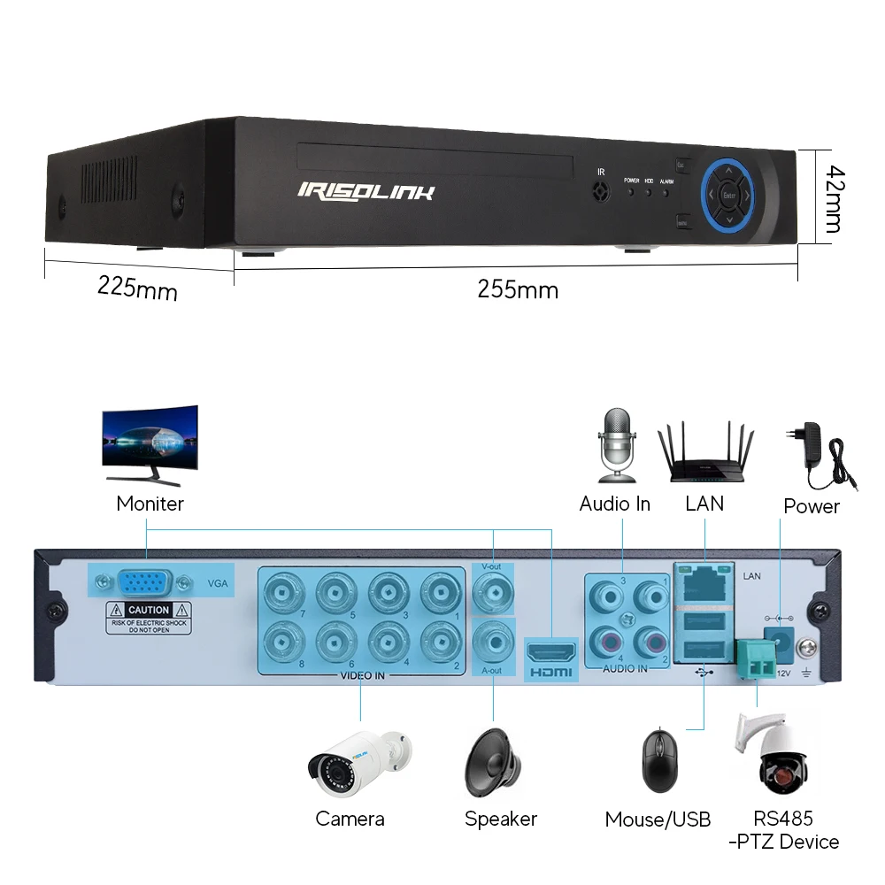 Irisolink 2MP 8CH AHD DVR 5 в 1 Гибридный H.265 рекордер безопасности для 1080P AHD TVI CVI аналоговая IP камера обнаружения движения