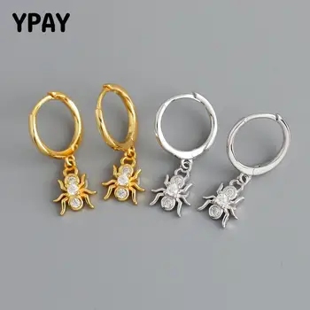 

YPAY 100% Genuine 925 Sterling Silver Hoop Earrings for Women Ladies Animal Spider Pendant Earring Punk Party Jewelry YME677