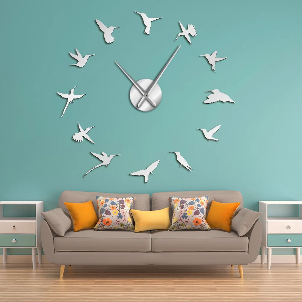 Hummingbird Big Designer Wall Clock Quiet Sweep Nature Animals Fly Diy Wall Watch Room Home Decor Acrylic Clock Bird Lovers Gift