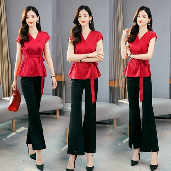 

2020 summer Korean version of the new fashion temperament short sleeve long sleeve commuter suit two piece set