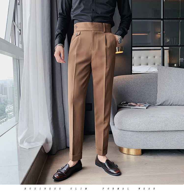 estilo britânico outono novo sólido negócio casual terno calças masculinas calças formais de alta qualidade magro ajuste calças escritório pantalon