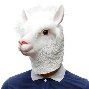 

Alpaca Mask Animal Head Full Cover Latex Masks Adult Kids Halloween Cosplay Costume Party Festival Christmas Props Accessories