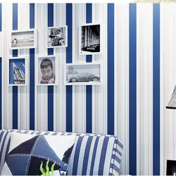 Средиземноморские обои в синюю и белую полоску для спальни, гостиной, телевизора, фоновые обои, нетканые тканевые линии Wal