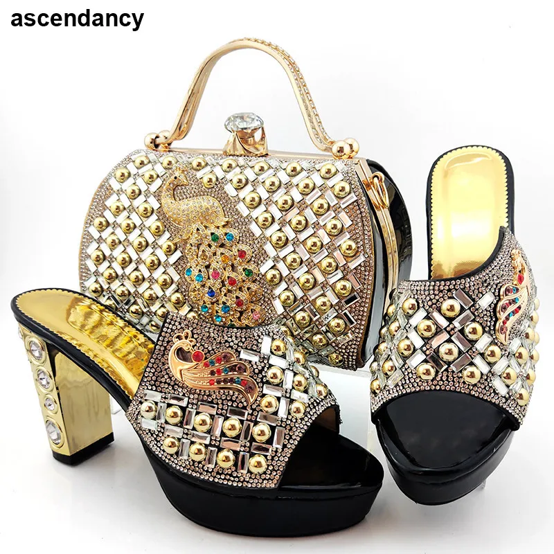 

Black Shoes and Bag Matching Set Italy 2020 Italian Shoes with Matching Bags High Quality Italy High Heels Women Wedding Shoe