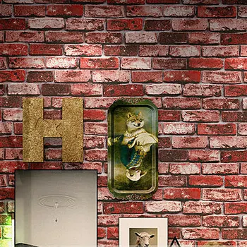 

10M Rustic Vintage 3D Faux Brick Wallpaper Roll Vinyl PVC Retro Industrial Loft Wall Paper Red Black Grey Yellow Washable