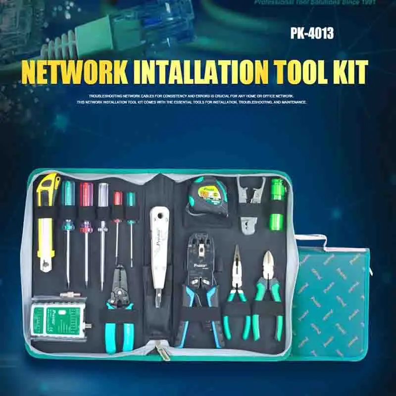 US $114.80 ProsKit PK4013 Network Wiring Tool Set 14piece Network Comprehensive Tool Set Multifunctional Computer Repair Combination Set