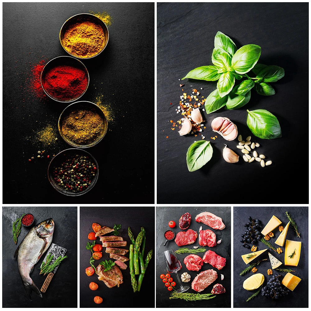 

Cheese,Food,Spices Wall Art Canvas Painting Food Raw Materials Art Poster And Prints For Kitchen,Hotel,Restaurant Decor Unframed