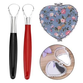 

Portable Fresh Breath Tongue Scraper Tongue Brush Cleaner Toothbrush Oral Mouth Hygiene Dental Care Tools with Pocket Mirrors