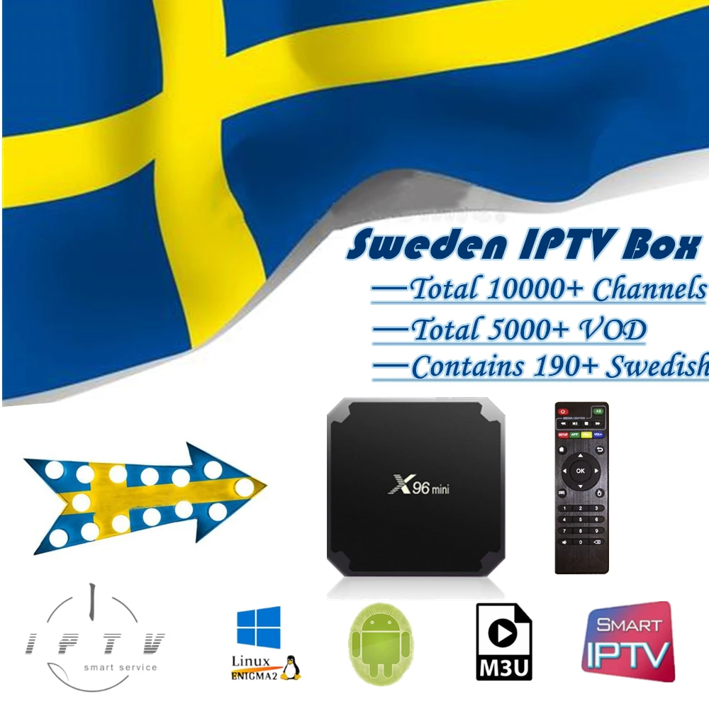 Швеция IP tv BOX X96mini роскошный 10000+ Live Android tv box Европа Франция Швеция Норвегия Испания Нидерланды IP tv smarters Top tv Box