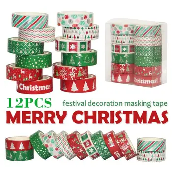 

12Rolls Decorative Christmas Foil Washi Tape Set Paper Festival DIY Scrapbooking Adhesive Masking Stationery Sticky Tape