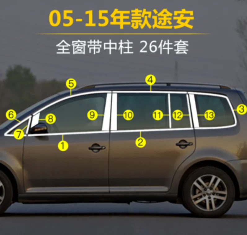 Для Volkswagen Touran 2005- оконная блестящая полоса обшивка кузова из нержавеющей стали отделка окна автомобиля Стайлинг - Цвет: 3