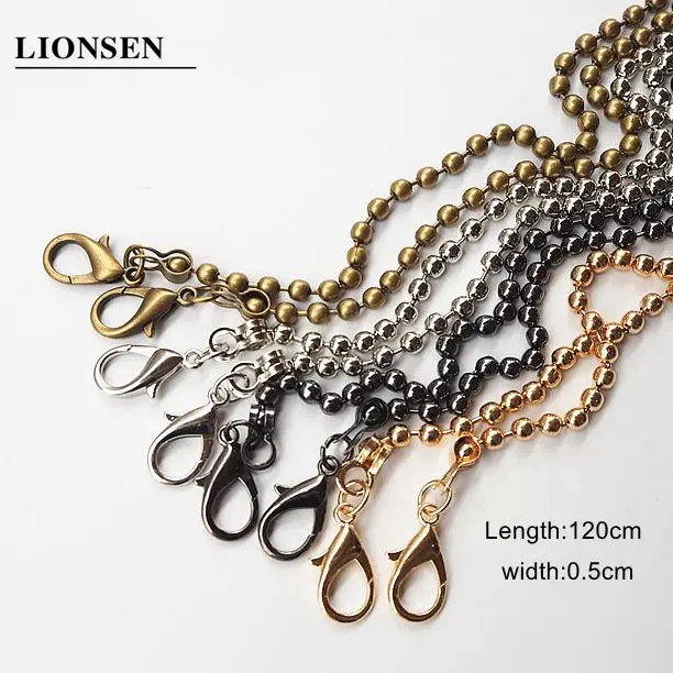 Lionsen 120cm Ball Replacement Chain Strap Metal link Clasp Purse Chain Bag Handle Shoulder Cross Body Handbags Chain Strap