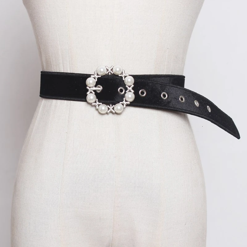 

New Fashion 2019 Summer Autumn Simple Man-made Pearl Metal Pin Buckle Thin Long Waist Girdle Belts Women N682
