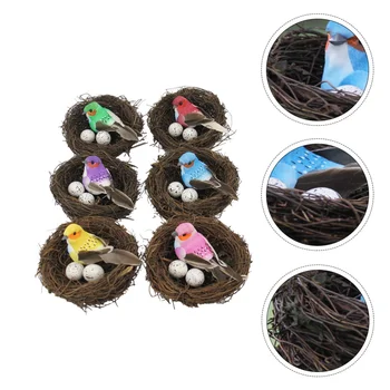 

6 Set Bird Nest Decor Simple Decorative Creative Bird Nest Model Bird Nest Ornament Artificial Bird Nest Adornment for Home Offi