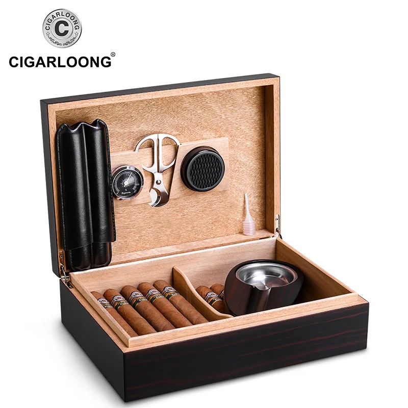 

Portable Spain Cedar Cigar Case Set Wood Travel Cigar Humidor Set with Humidifier & Hygrometer Storage Box CLA-A0012