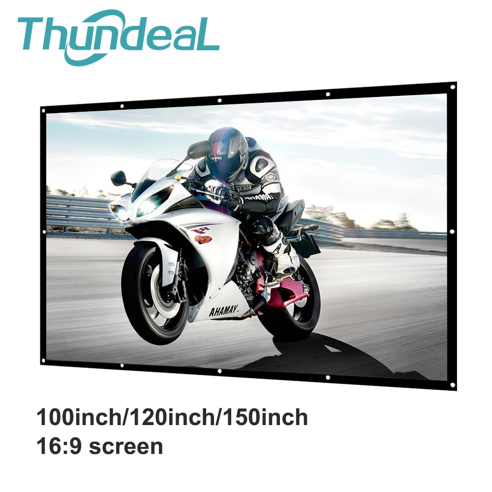 ThundeaL Projector Screen 100 120 150 Inch Canvas Anti-crease White Projection Screen Foldable 16:9 LED DLP Porjector Curtain