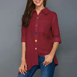 Новая блузка женская разноцветная Кнопка нерегулярная тонкая Офисная Женская рубашка Топ белые женские блузы с длинными рукавами Топы