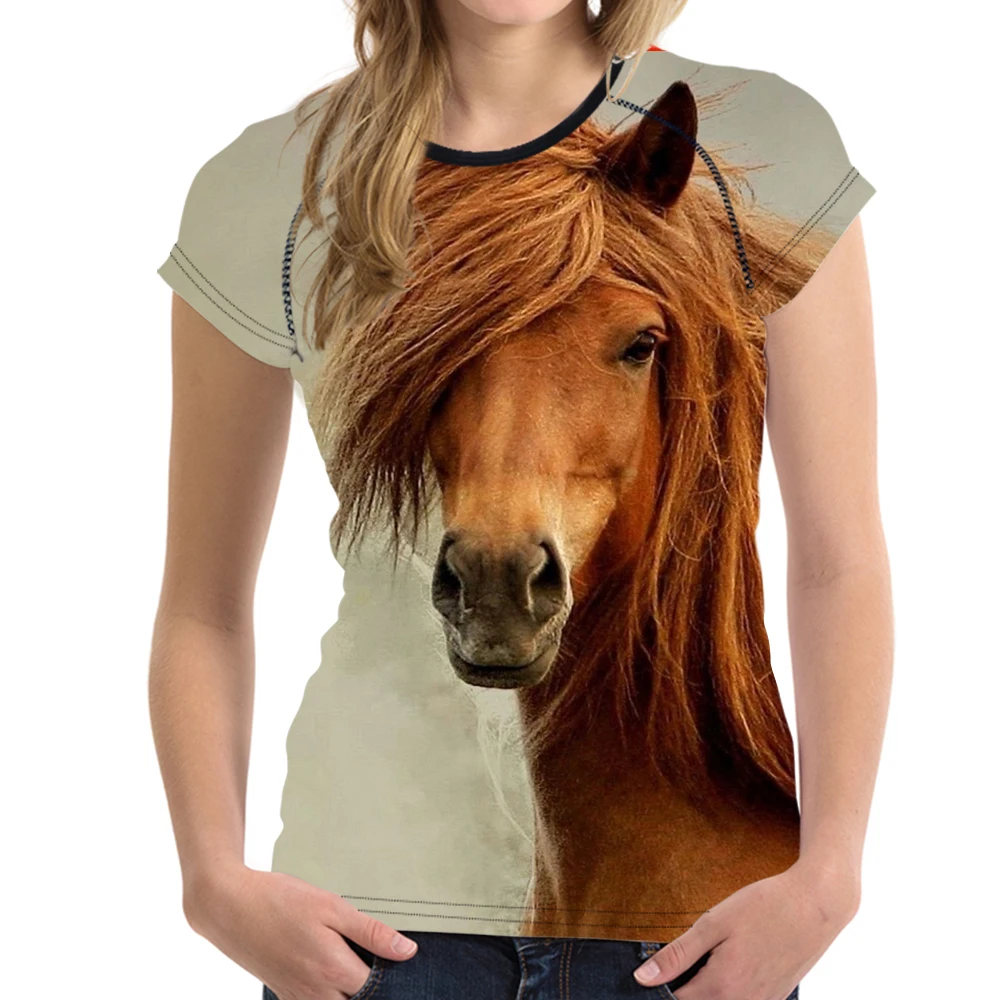 

MOZOEYU Vintage Women Summer Basic T Shirt 3D Horse Animal Woman Tops Casual Short Sleeved Female Shirts For Girls Feminine