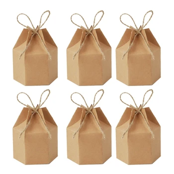 

100Pcs Kraft Paper Candy Box, Lantern Hexagonal Paper Box, Candy Box, Gift Box, Wedding Party Supplies